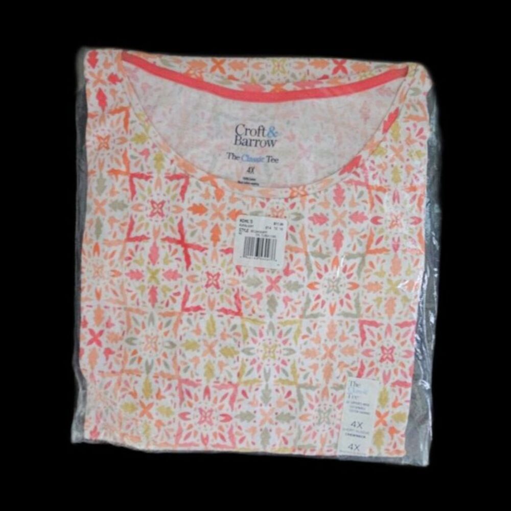 Croft & Barrow Short Sleeve Crewneck T-Shirt Colorful Geometric Pattern 4X